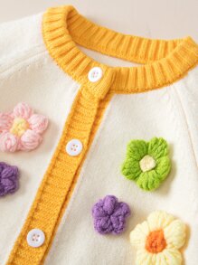 Bebé Cárdigan flor estéreo ribete en contraste de manga raglán - Blanco - Ver 3