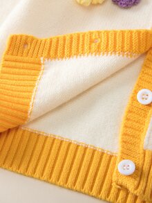 Bebé Cárdigan flor estéreo ribete en contraste de manga raglán - Blanco - Ver 4