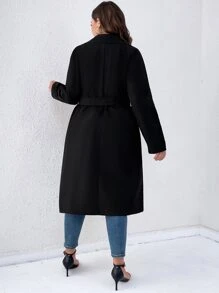 Flirla Áo khoác Plus Size Thắt lưng màu trơn Thanh lịch - màu đen - Xem 2