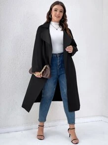 Flirla Áo khoác Plus Size Thắt lưng màu trơn Thanh lịch - màu đen - Xem 4