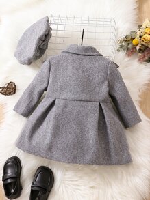 SHEIN Em bé Áo khoác Nút đôi Xù màu trơn Giải trí - Xám - Xem 2