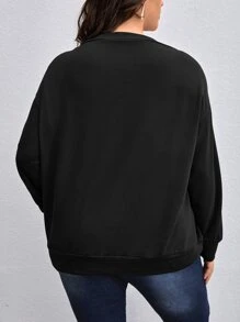 SHEIN LUNE Áo nỉ Plus Size Nút màu trơn Giải trí - màu đen - Xem 6