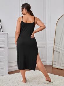 SHEIN Unity Plus Split Thigh Cami Dress Without Cardigan - Black - View 2