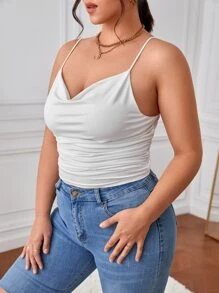 SHEIN Privé Plus Draped Collar Ruched Cami Top - White - View 4