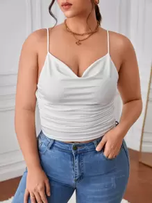 SHEIN Privé Plus Draped Collar Ruched Cami Top - White - View 5