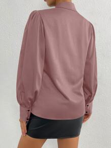 SHEIN LUNE 素色青果領燈籠袖襯衫