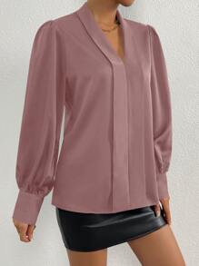 SHEIN LUNE 素色青果領燈籠袖襯衫