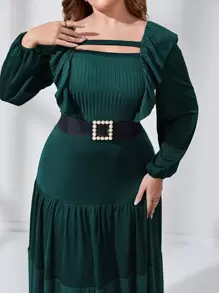 Modelyn Đầm Plus Size Cắt ra Xù phân lớp màu trơn Thanh lịch - Màu xanh lá cây đậm - Xem 6