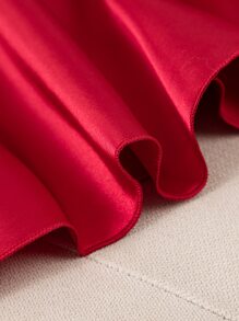 Heart Print Contrast Lace Tie Front Satin Cami PJ Set - Burgundy - View 7