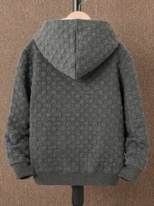 男孩字母刺繡袋鼠口袋連帽衫無襯衫