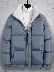 Manfinity Homme Men 1pc Drawstring Hem Thermal Lined Padded Coat - Dusty Blue - View 1