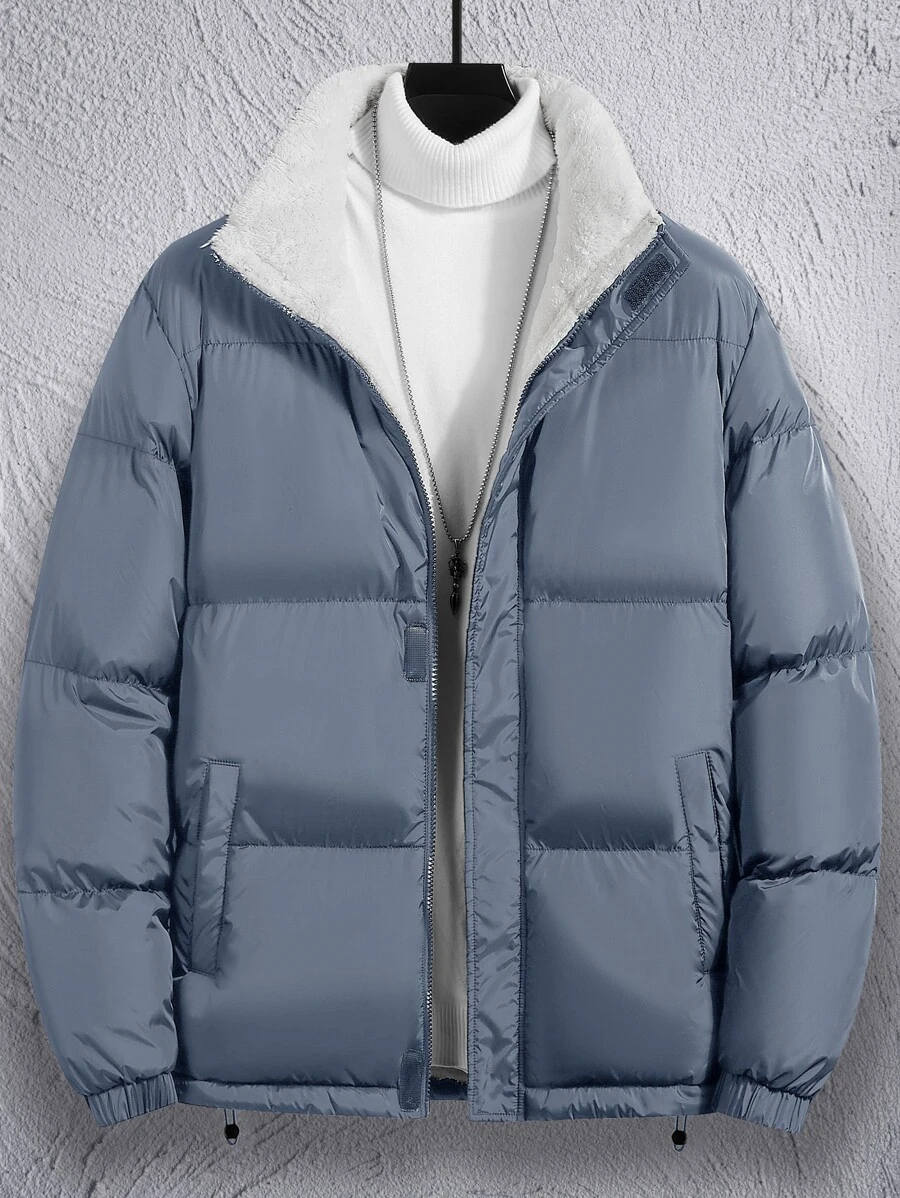 Manfinity Homme Men 1pc Drawstring Hem Thermal Lined Padded Coat - Dusty Blue - View 1