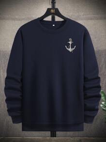 Manfinity 鬆身男裝錨印花保暖襯衫 - 藏蓝色 - 查看 1