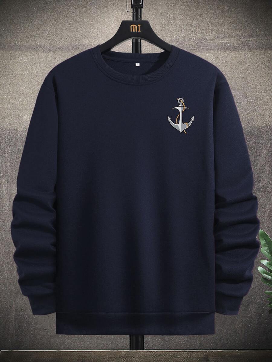 Manfinity 鬆身男裝錨印花保暖襯衫 - 藏蓝色 - 查看 1