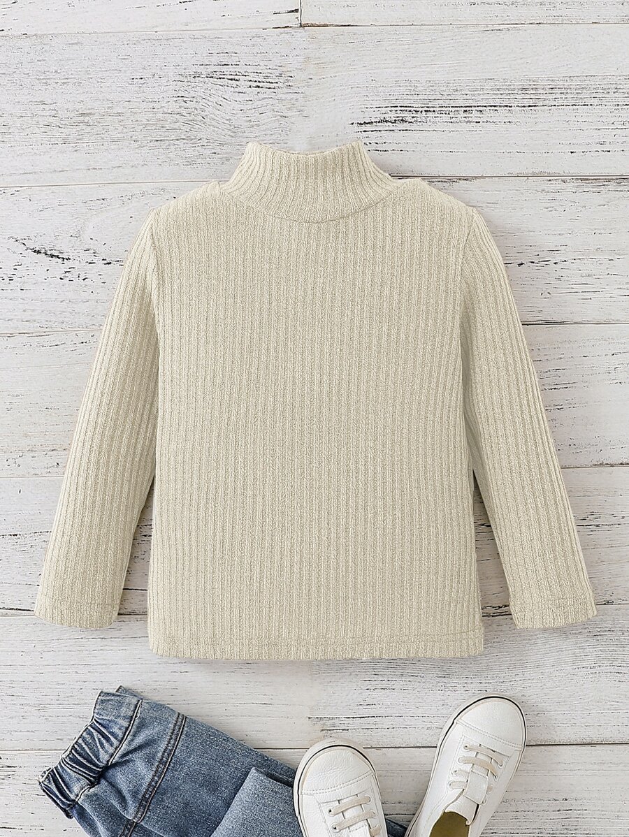 Niños Camiseta tejida de canalé de cuello alto - Beis - Ver 1