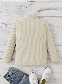 Niños Camiseta tejida de canalé de cuello alto - Beis - Ver 2