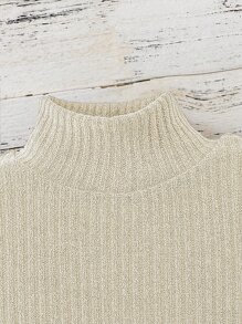 Niños Camiseta tejida de canalé de cuello alto - Beis - Ver 3