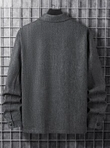 Manfinity Homme Men 1pc Long Sleeve Button Front Flap Pocket Overcoat , Fall Winter - Dark Grey - View 2