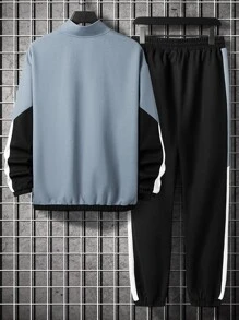 Manfinity Homme Hombres Cazadora de color combinado con parche de letra con cremallera con pantalones deportivos