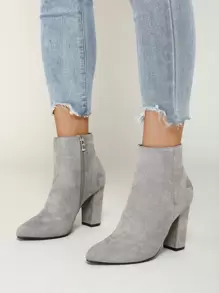 側拉鏈仿麂皮經典靴 - 灰色 - 查看 1