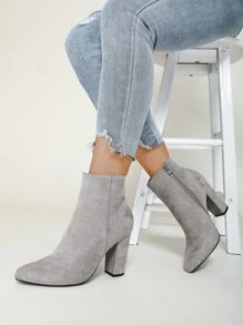 側拉鏈仿麂皮經典靴 - 灰色 - 查看 2