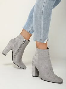 側拉鏈仿麂皮經典靴 - 灰色 - 查看 3