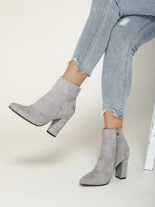 側拉鏈仿麂皮經典靴 - 灰色 - 查看 5