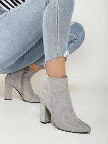 側拉鏈仿麂皮經典靴 - 灰色 - 查看 6