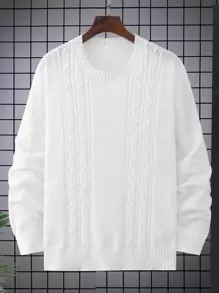 Manfinity Hombres Jersey tejido de cable - Blanco - Ver 1