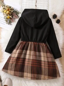 小女童格紋印花連帽洋裝