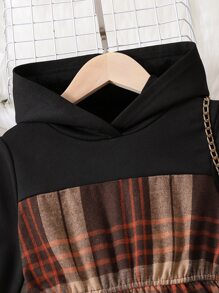 小女童格紋印花連帽洋裝