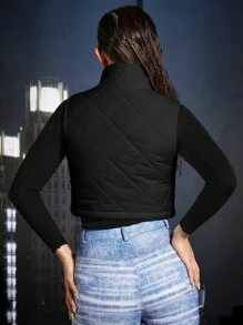 COSMINA Chaleco sólido, abrigo acolchado de argyle para otoño/invierno - Negro - Ver 2