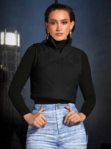 COSMINA Chaleco sólido, abrigo acolchado de argyle para otoño/invierno - Negro - Ver 3