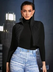 COSMINA Chaleco sólido, abrigo acolchado de argyle para otoño/invierno - Negro - Ver 6