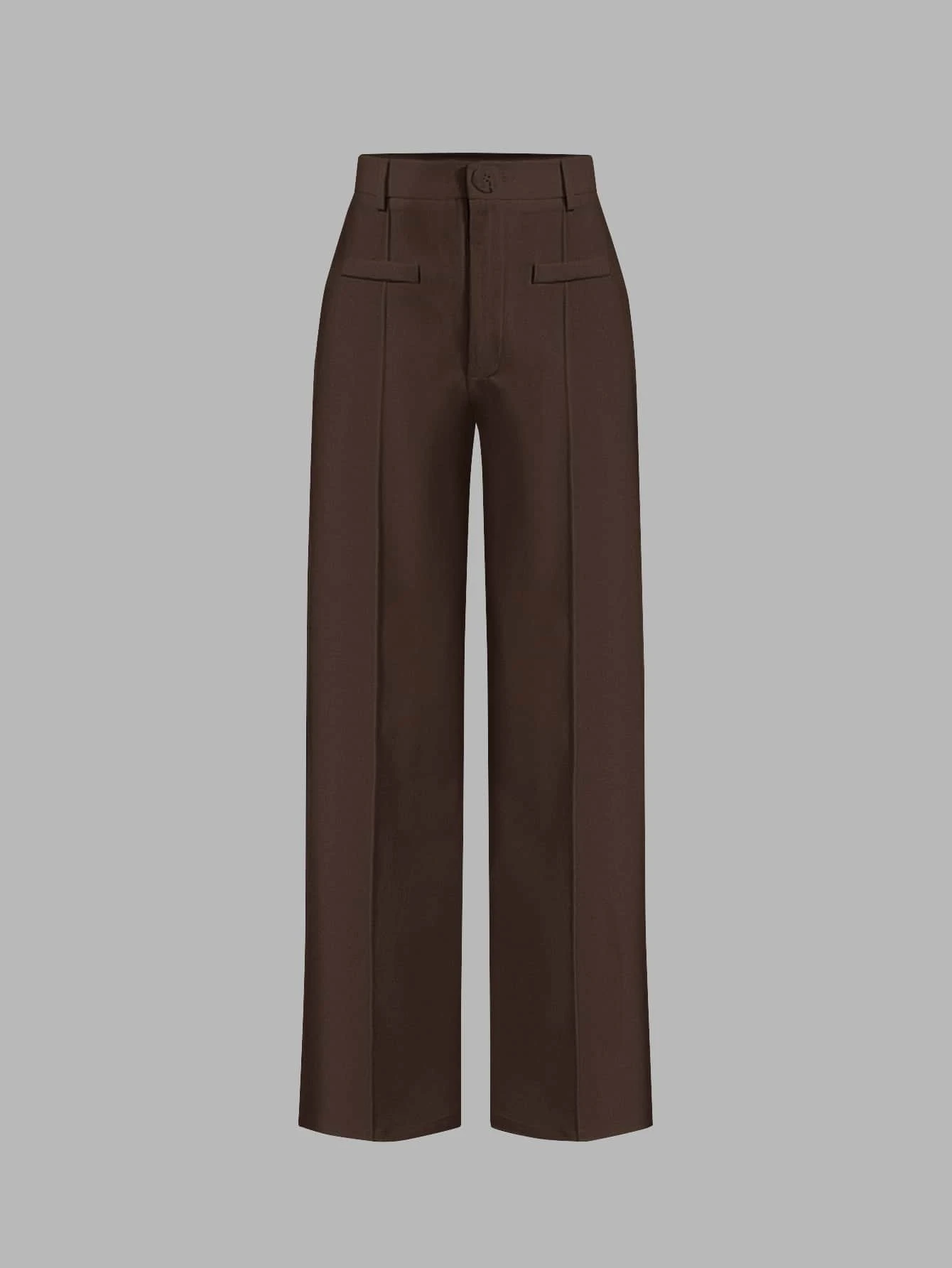 SHEIN MOD High Waist Straight Leg Trousers - Coffee Brown - View 1