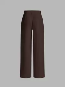 SHEIN MOD High Waist Straight Leg Trousers - Coffee Brown - View 2