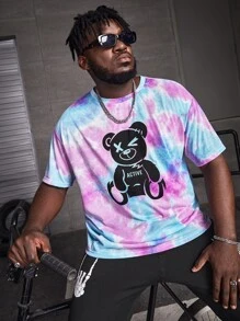 Manfinity RebelGame Men Plus Tie Dye Bear Print Tee - Multicolor - View 4