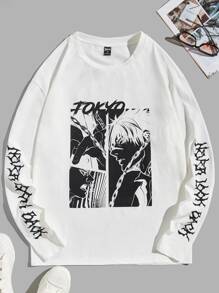 Manfinity VCAY Oversized Men Letter & Figure Graphic T-Shirt - White - View 1