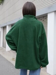 DAZY Half Zip Patched Drop Shoulder Oversized Sweatshirt - Green - View 2