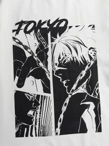 Manfinity VCAY Oversized Men Letter & Figure Graphic T-Shirt - White - View 4