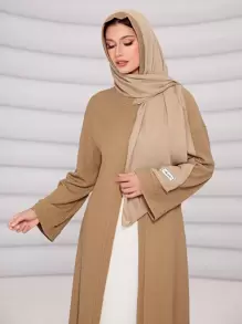 Al Najma Colourblock Patched Hooded Abaya - Camel - View 3