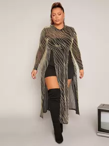 SHEIN SXY Plus Split Hem Glitter Mesh Top & Tube Unitard Romper - Gold - View 1