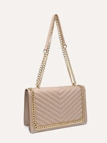 鋸齒紋鏈條翻蓋方包 - 卡其色 - 查看 8