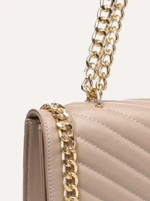 鋸齒紋鏈條翻蓋方包 - 卡其色 - 查看 6