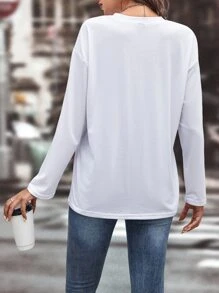 SHEIN LUNE Áo thun nữ Slogan Giải trí - trắng - Xem 2