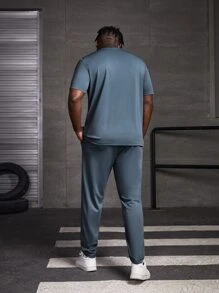 GENTILAND Hombres Pantalones deportivos con camiseta con parche de letra - Neblina azul - Ver 2