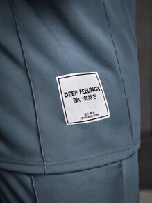 GENTILAND Hombres Pantalones deportivos con camiseta con parche de letra - Neblina azul - Ver 7