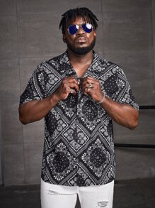 Manfinity VCAY 男士佩斯利和絲巾圖案襯衫