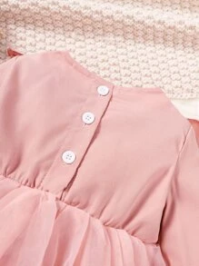 Đầm em bé Tương phản ren Tương phản Mesh Nơ Bướm Tranh thêu màu trơn Dễ thương - Hồng - Xem 4