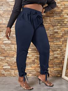 Slaydiva 大碼下擺打結腰帶長褲 - 藏蓝色 - 查看 4